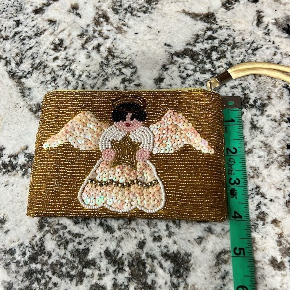 Vintage Angel Purse Beaded Ermo Wristlet Bag Coin Gold Christmas Holiday - Picture 7 of 10